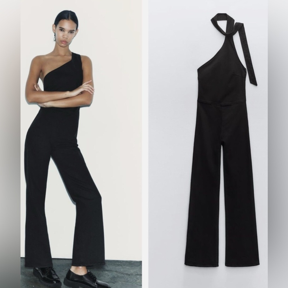 ZARA black asymmetric jumpsuit size med